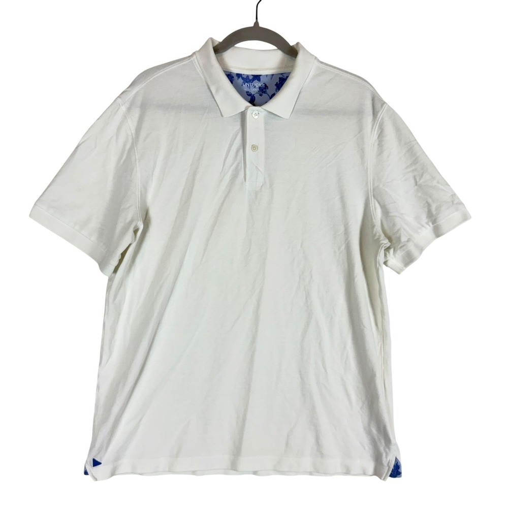 UNTUCKit Polo Shirt Mens Large‎ White Pima Cotton Gondola Contrast Vine Print